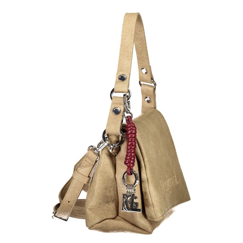 Desigual Beige Damen-Handtasche aus Polyurethan mit abnehmbarem Riemen und Fächern
