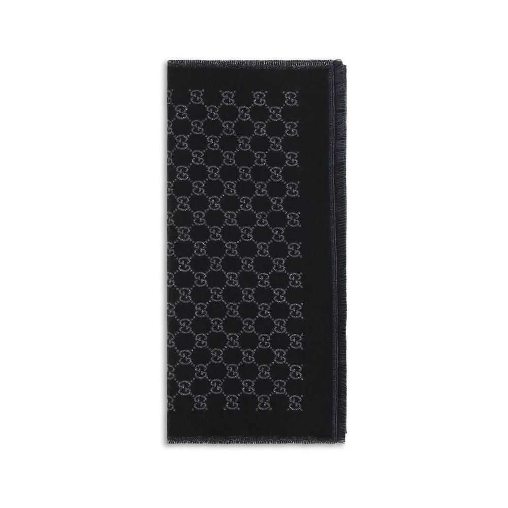 Gucci Foulard aus schwarzer Wolle mit Widder-Motiv