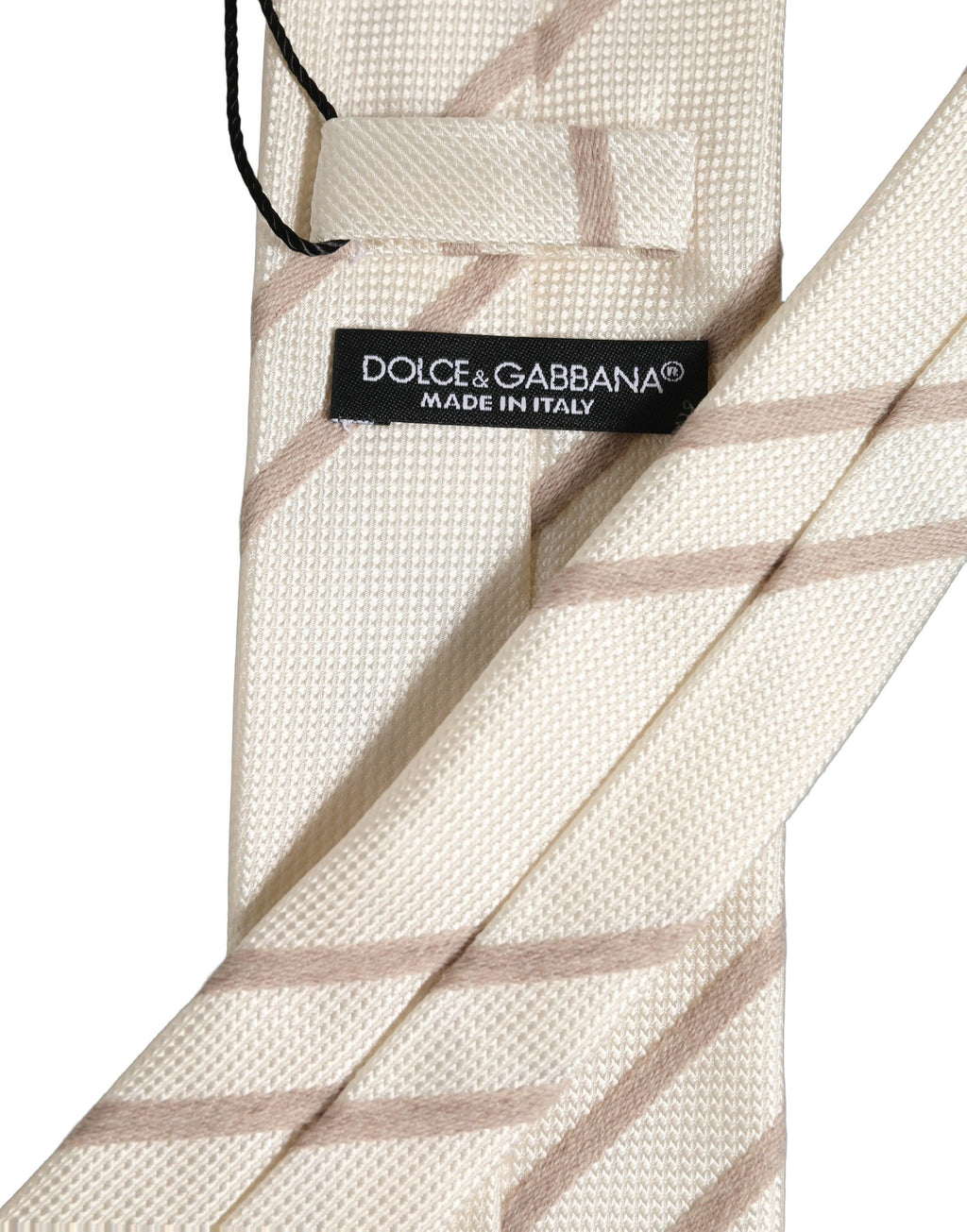 Dolce & Gabbana Men Off White Silk Stripes Adjustable Tied Necktie Tie