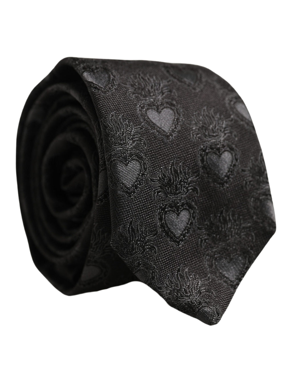 Dolce & Gabbana Men Black Silk Sacred Heart Adjustable Tied Necktie Tie