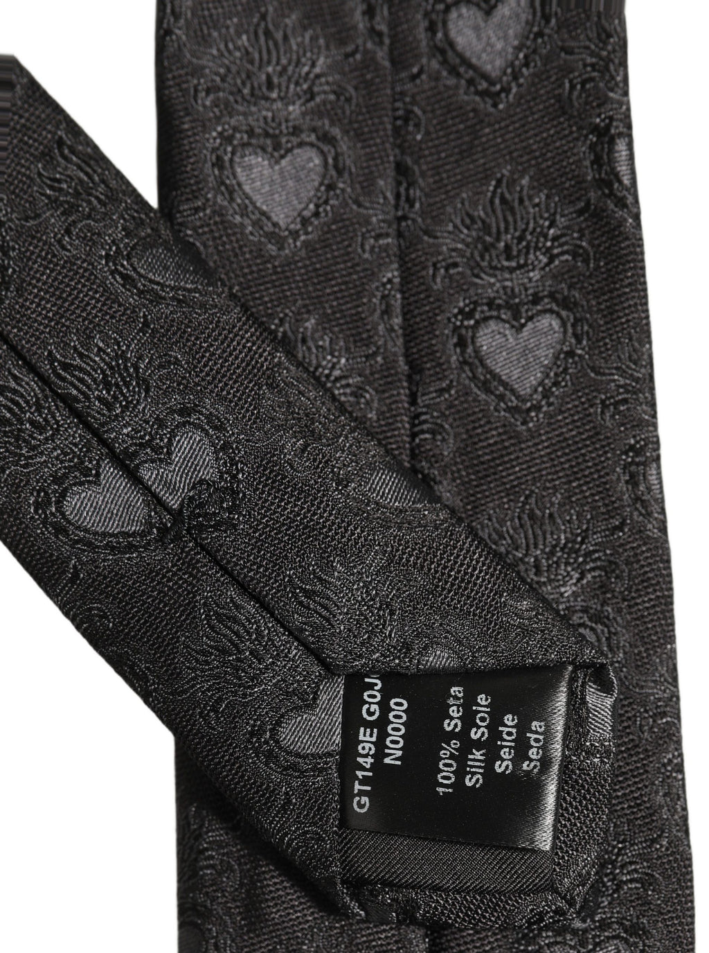 Dolce & Gabbana Men Black Silk Sacred Heart Adjustable Tied Necktie Tie