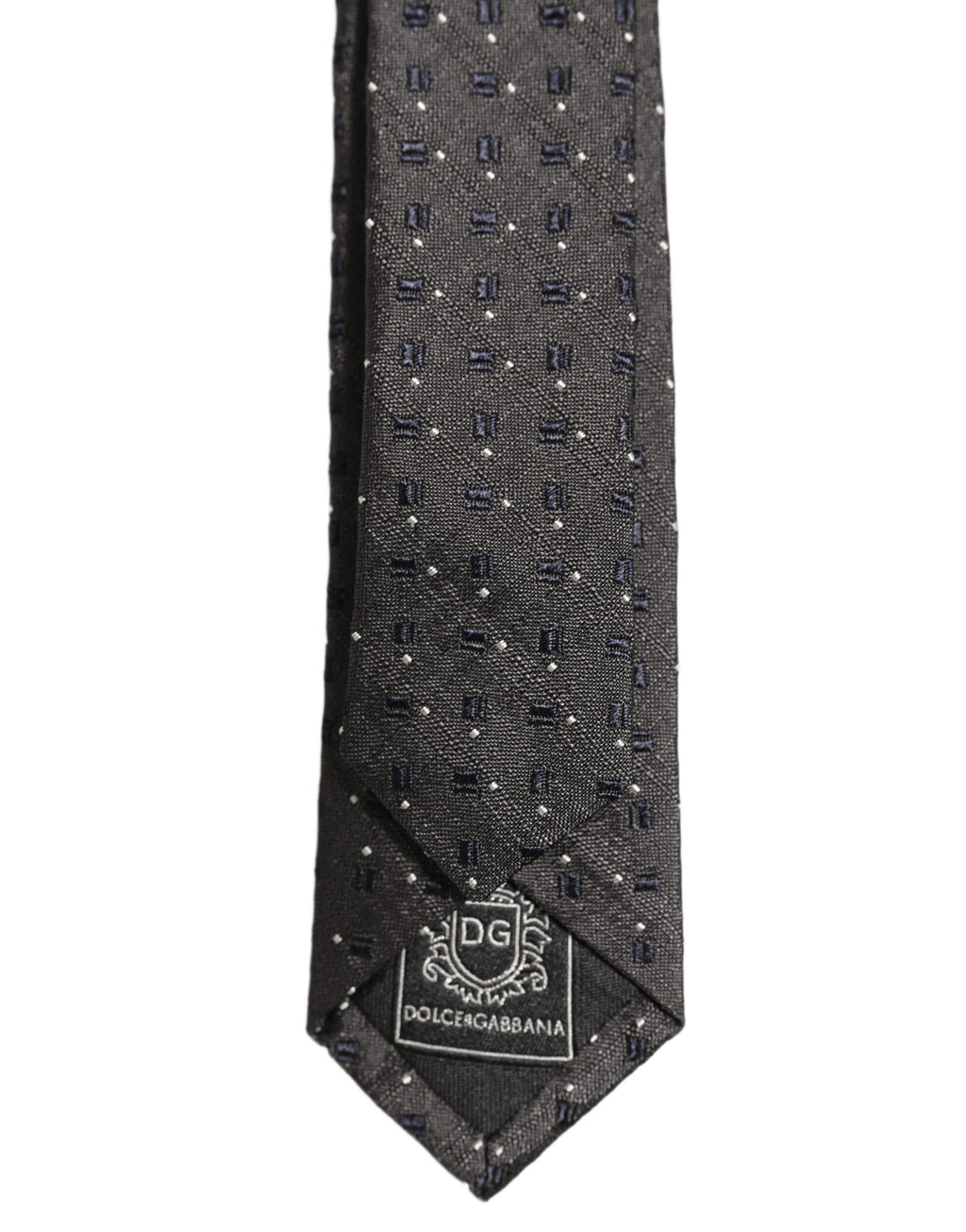 Dolce & Gabbana Men Dark Gray Geometric Silk Adjustable Tied Necktie Tie
