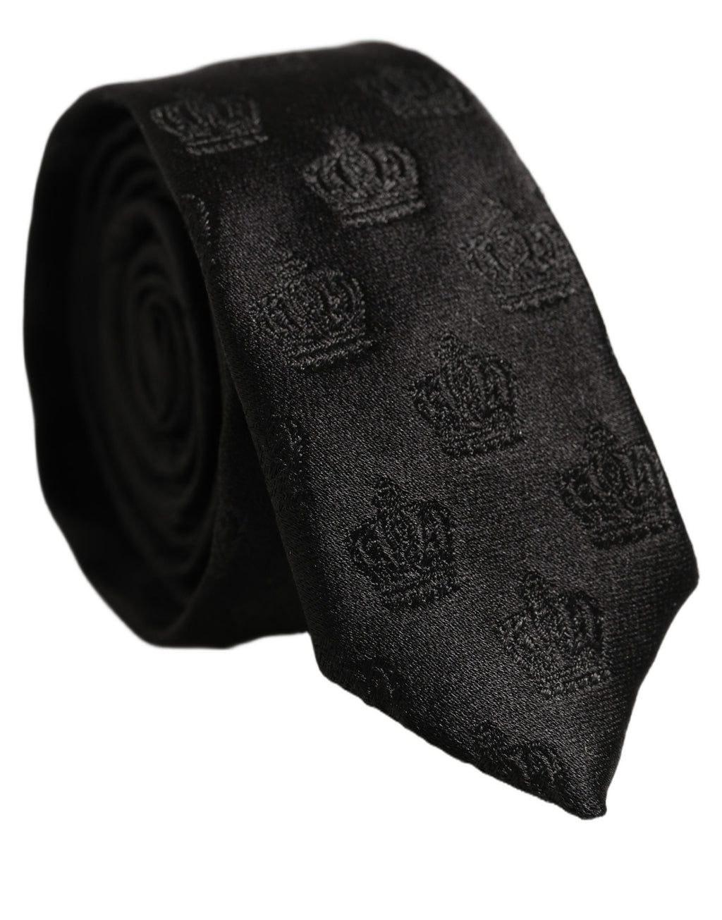 Dolce & Gabbana Herren Krawatte aus Seide mit schwarzem Kronenmuster, verstellbar zum Binden