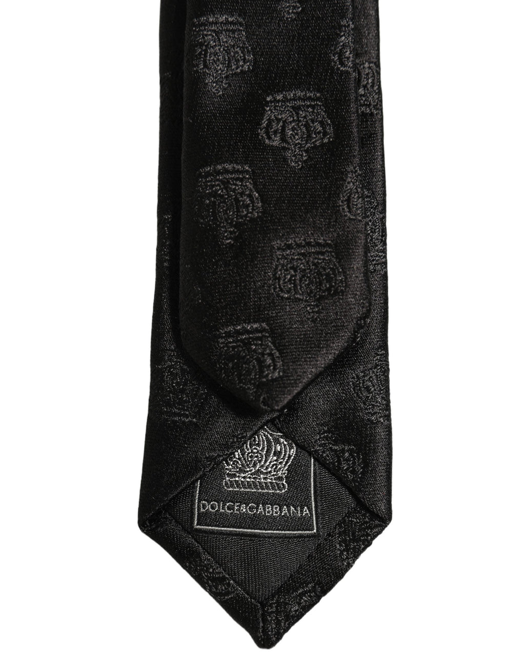 Dolce & Gabbana Herren Krawatte aus Seide mit schwarzem Kronenmuster, verstellbar zum Binden