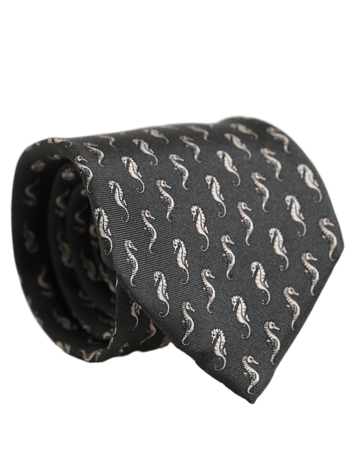 Dolce & Gabbana Herren schwarze Seidenkrawatte mit Seepferdchen-Muster zum Binden