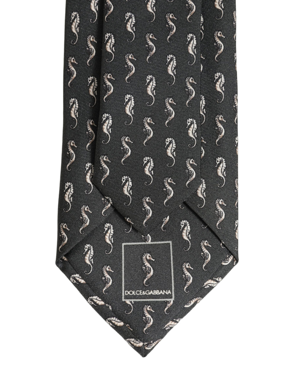Dolce & Gabbana Herren schwarze Seidenkrawatte mit Seepferdchen-Muster zum Binden