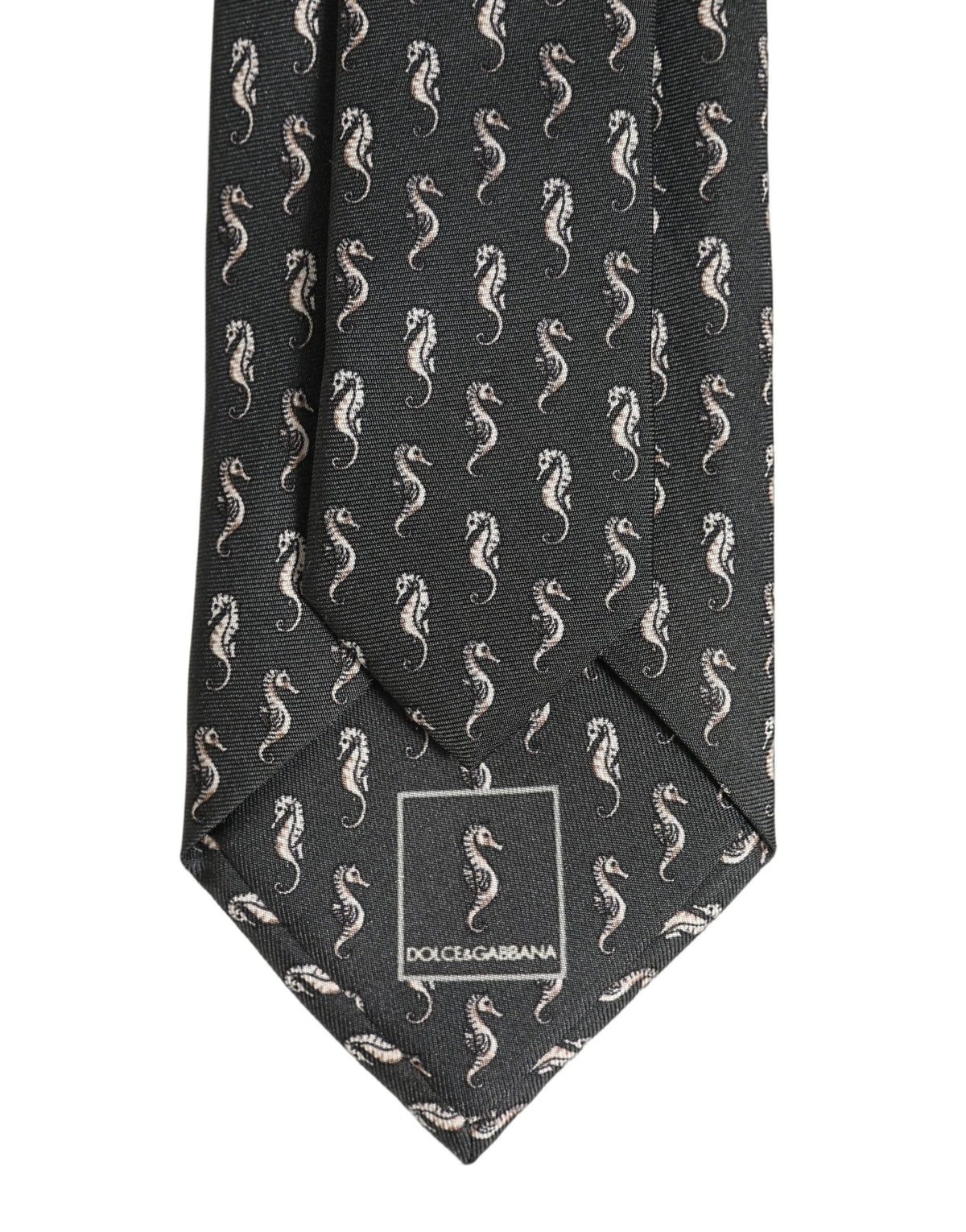 Dolce & Gabbana Herren schwarze Seidenkrawatte mit Seepferdchen-Muster zum Binden