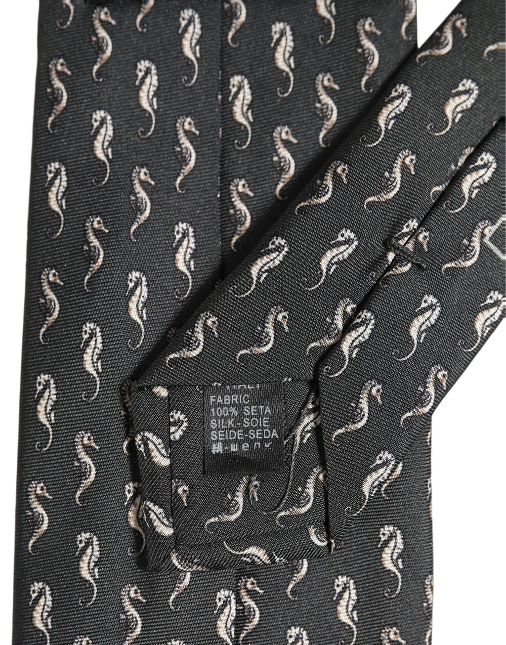 Dolce & Gabbana Herren schwarze Seidenkrawatte mit Seepferdchen-Muster zum Binden