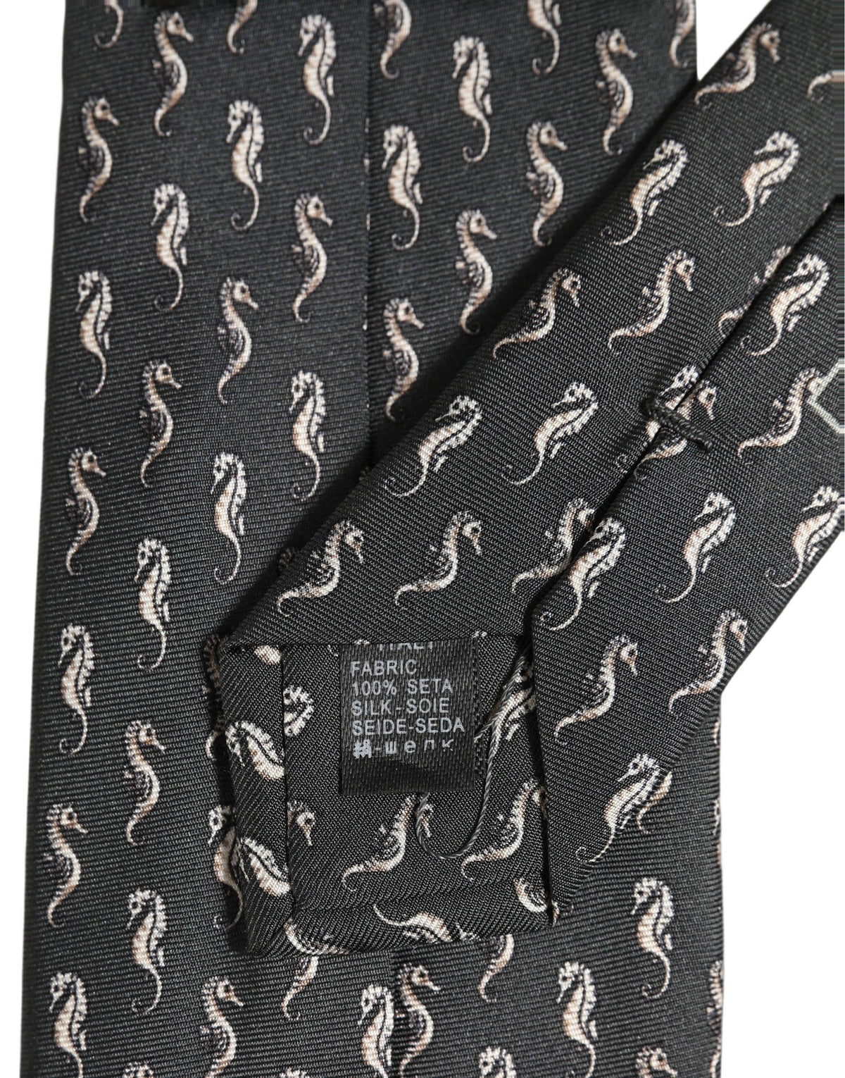 Dolce & Gabbana Herren schwarze Seidenkrawatte mit Seepferdchen-Muster zum Binden