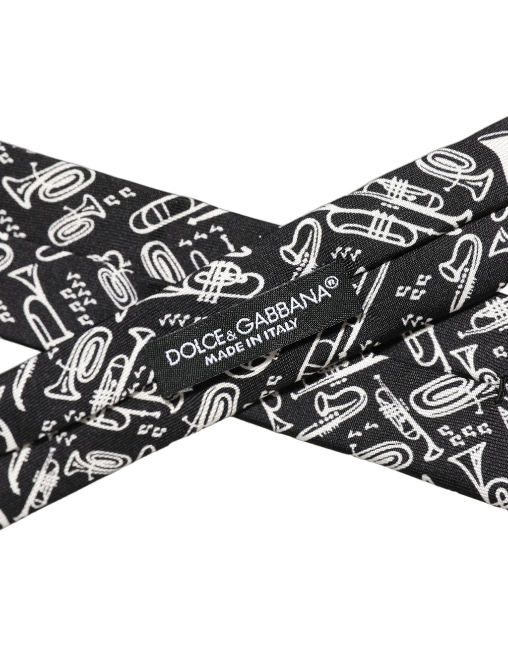 Dolce & Gabbana Black Musical Instrument Silk Adjustable Tied Necktie Tie