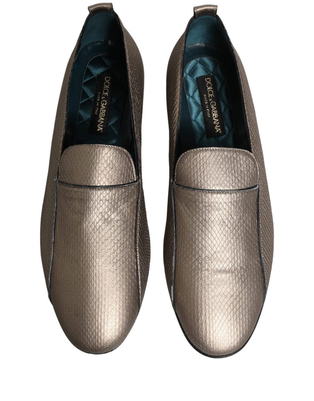 Dolce & Gabbana Silberne Leder Loafer mit Logo zum Reinschlüpfen