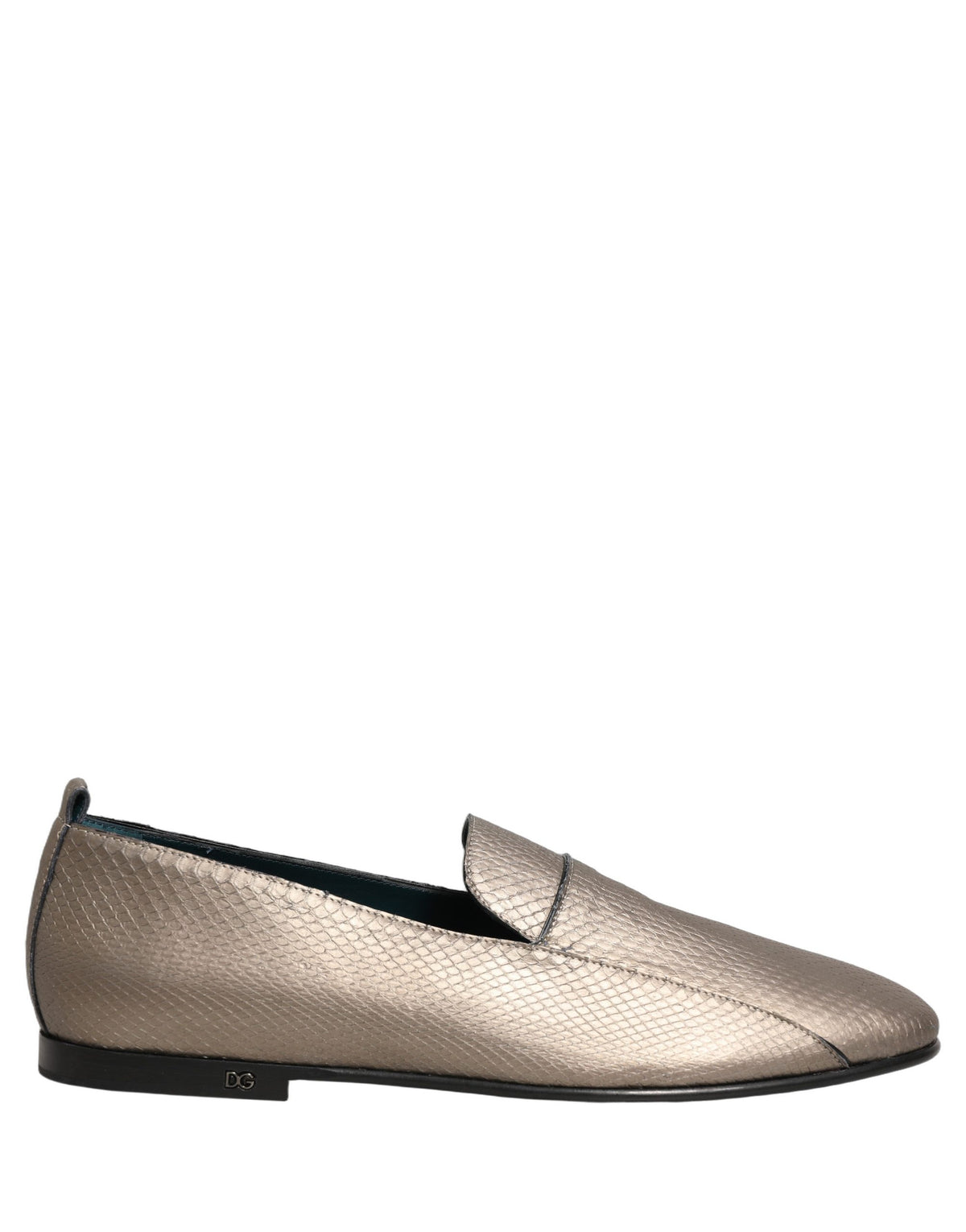 Dolce & Gabbana Silberne Leder Loafer mit Logo zum Reinschlüpfen