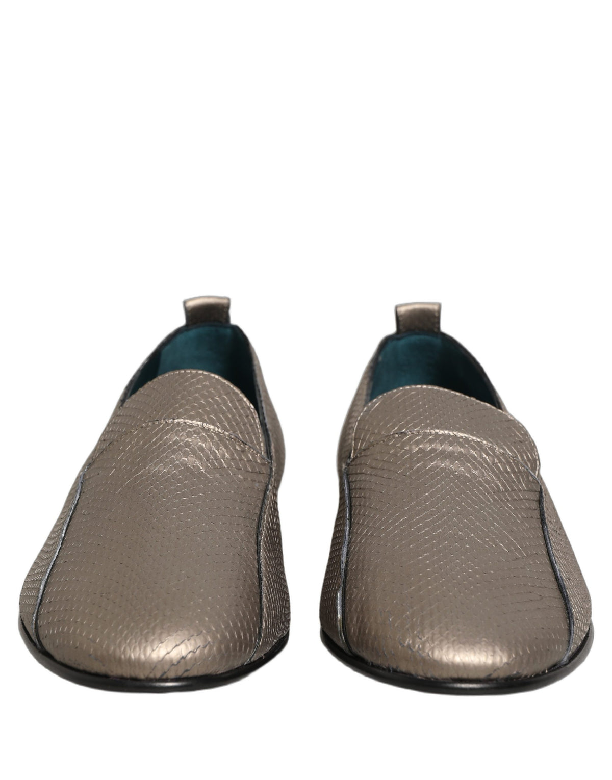 Dolce & Gabbana Silberne Leder Loafer mit Logo zum Reinschlüpfen