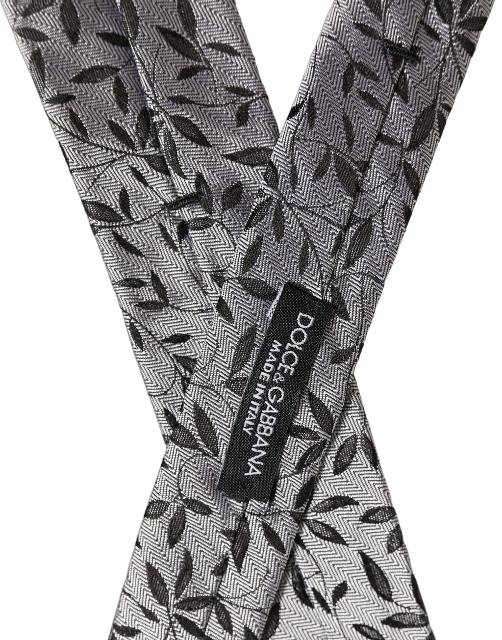 Dolce & Gabbana Men Gray Silk Leaf Pattern Adjustable Tied Necktie Tie