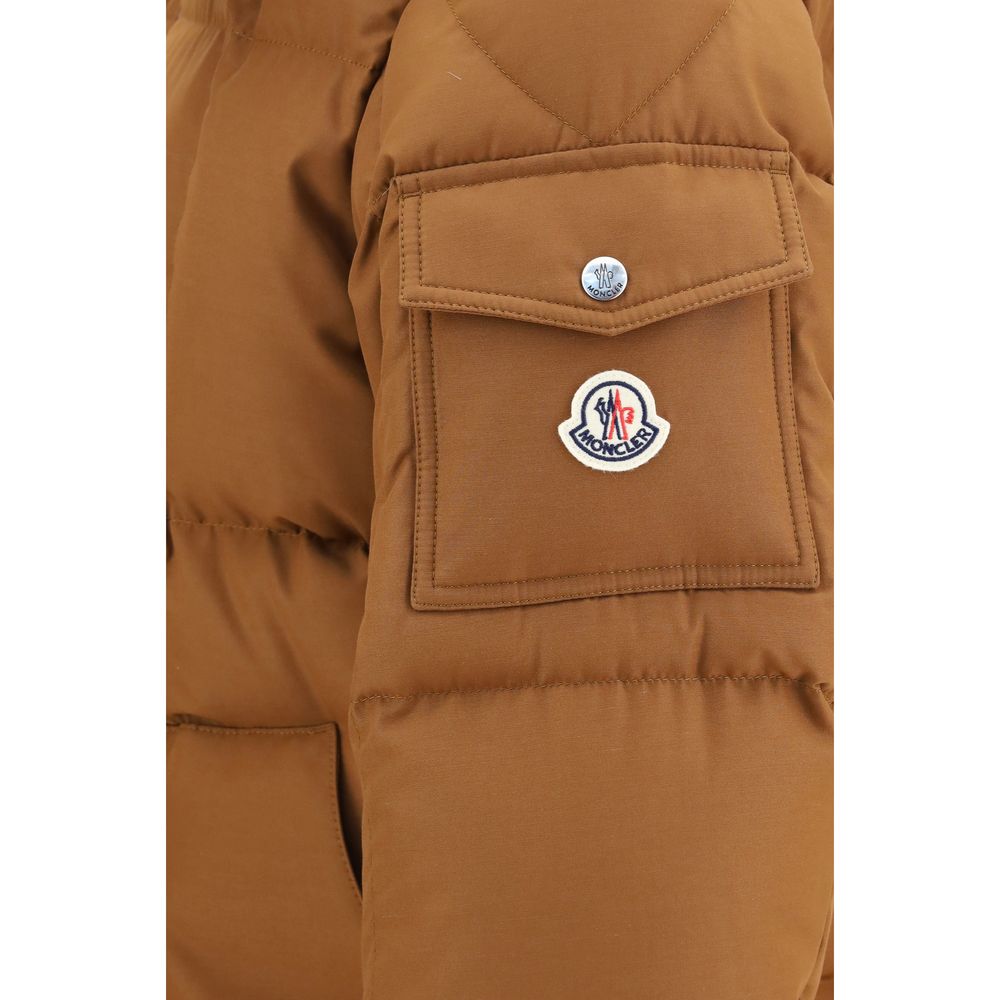Moncler Braune Polyester Jacke in voller Länge
