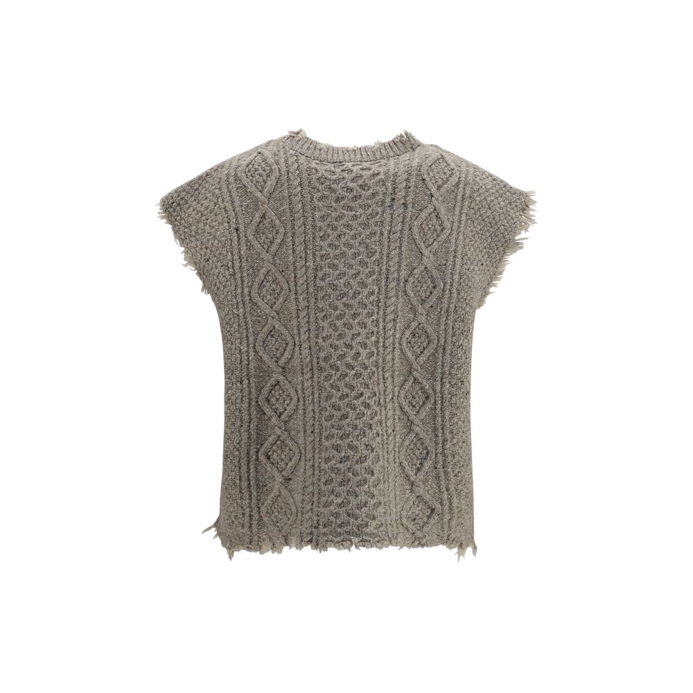 R13 Beige Wolle Oves Aries Ärmelloser Pullover