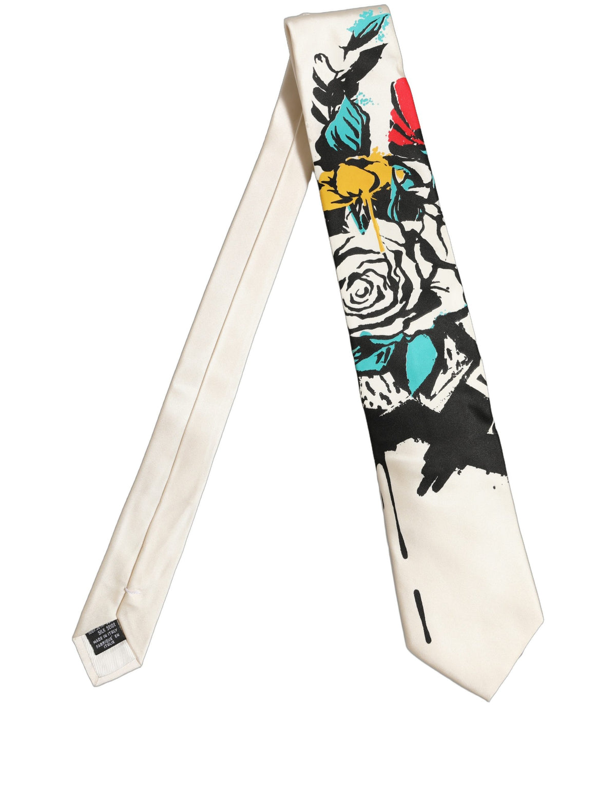 Dolce & Gabbana White Silk Floral Graphic Adjustable Tied Men Necktie Tie