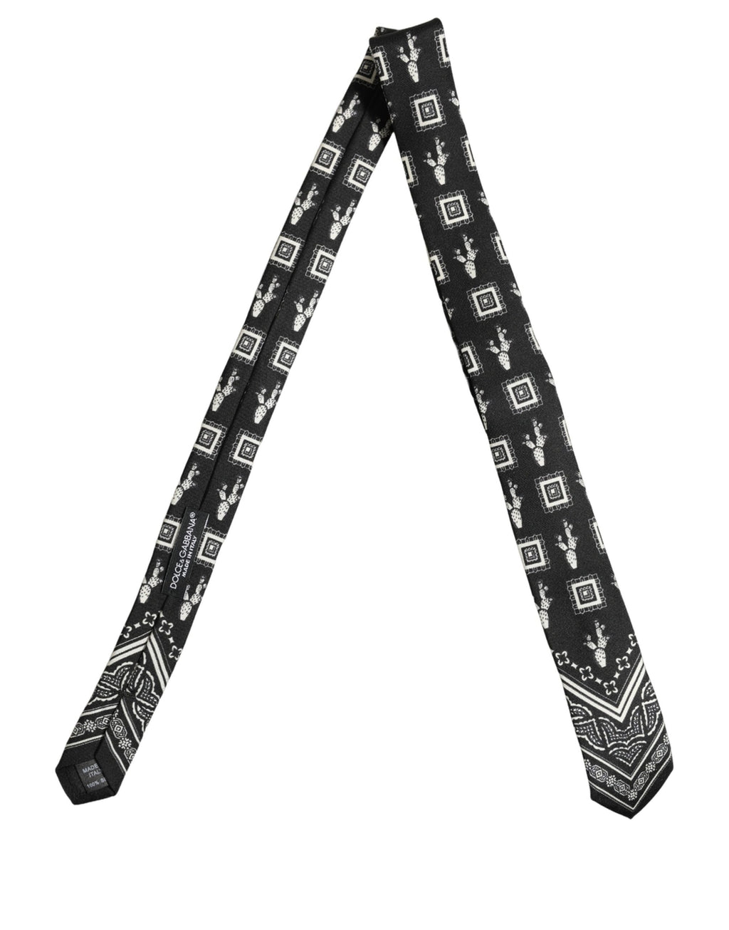 Dolce & Gabbana Schwarze gemusterte 100% Seidenkrawatte mit verstellbarem Halsband Accessoire Krawatte