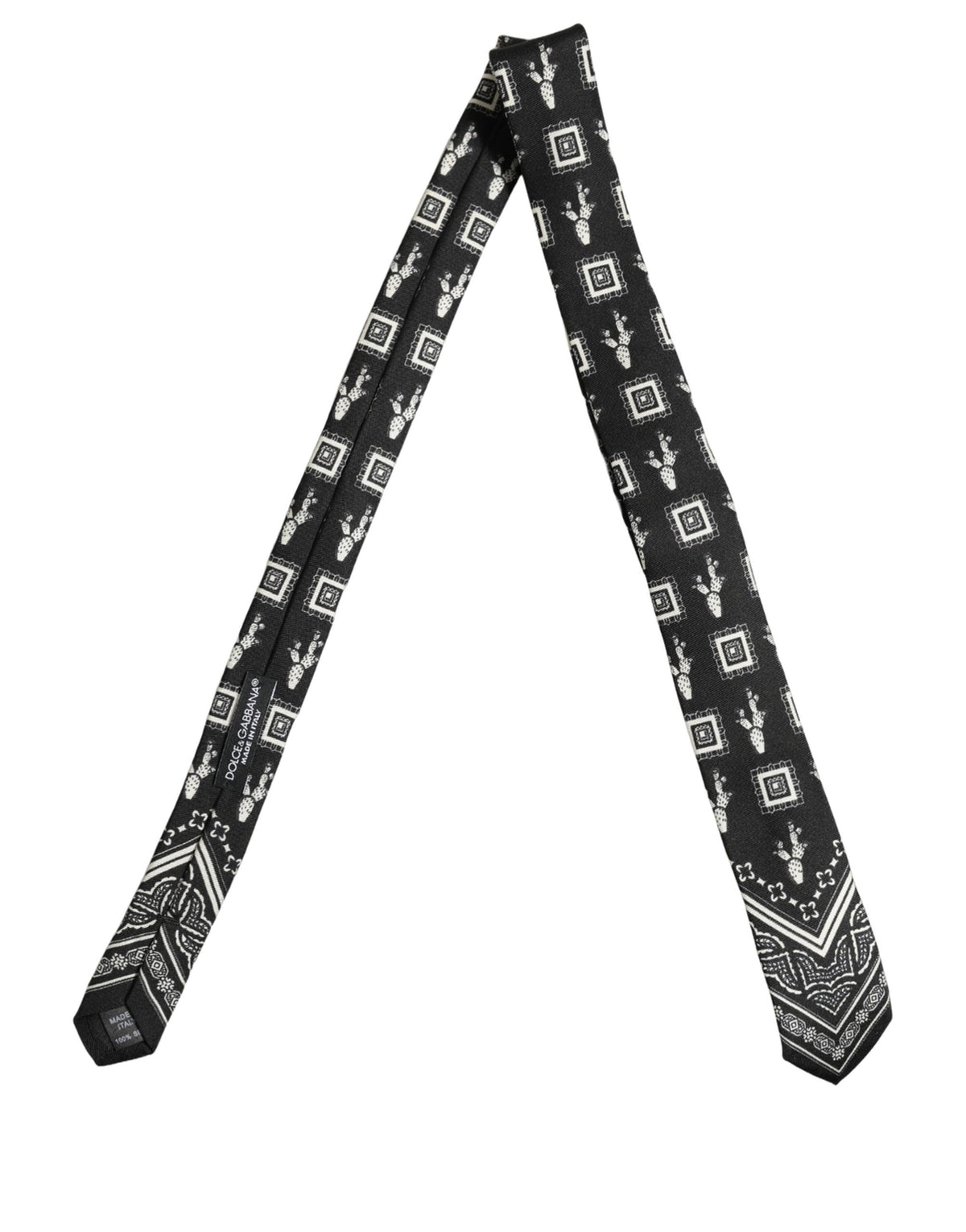Dolce & Gabbana Schwarze gemusterte 100% Seidenkrawatte mit verstellbarem Halsband Accessoire Krawatte