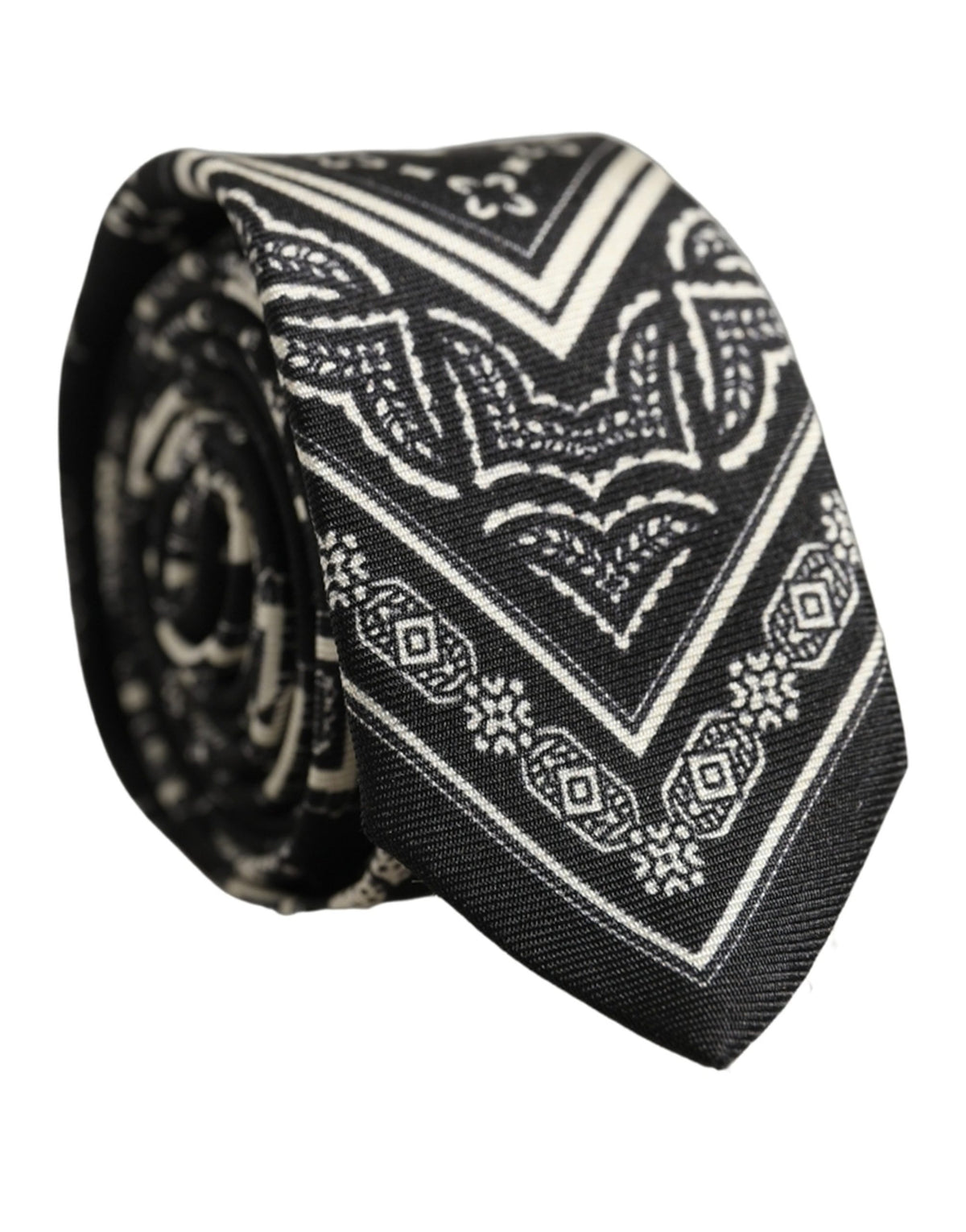 Dolce & Gabbana Schwarze gemusterte 100% Seidenkrawatte mit verstellbarem Halsband Accessoire Krawatte