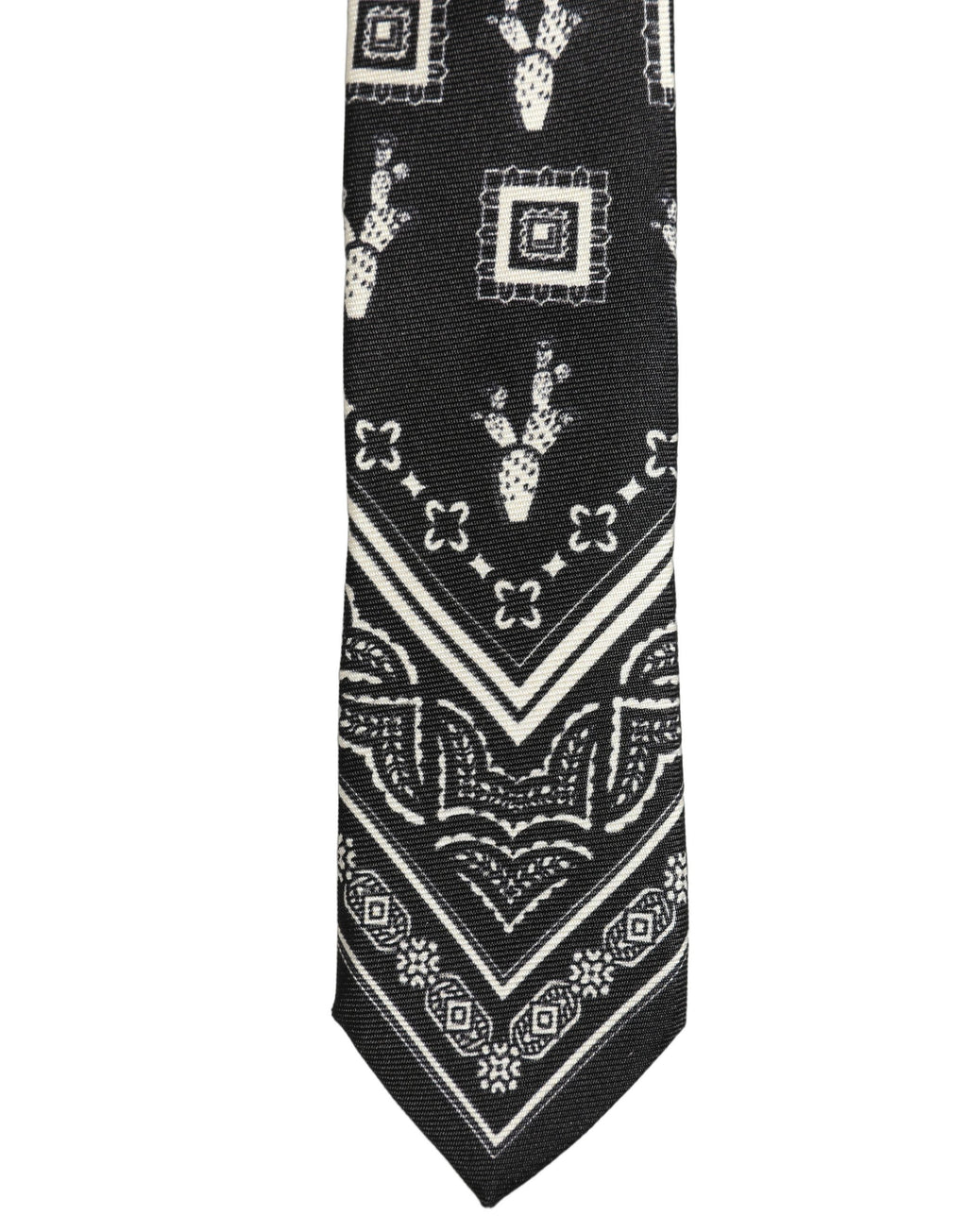 Dolce & Gabbana Schwarze gemusterte 100% Seidenkrawatte mit verstellbarem Halsband Accessoire Krawatte