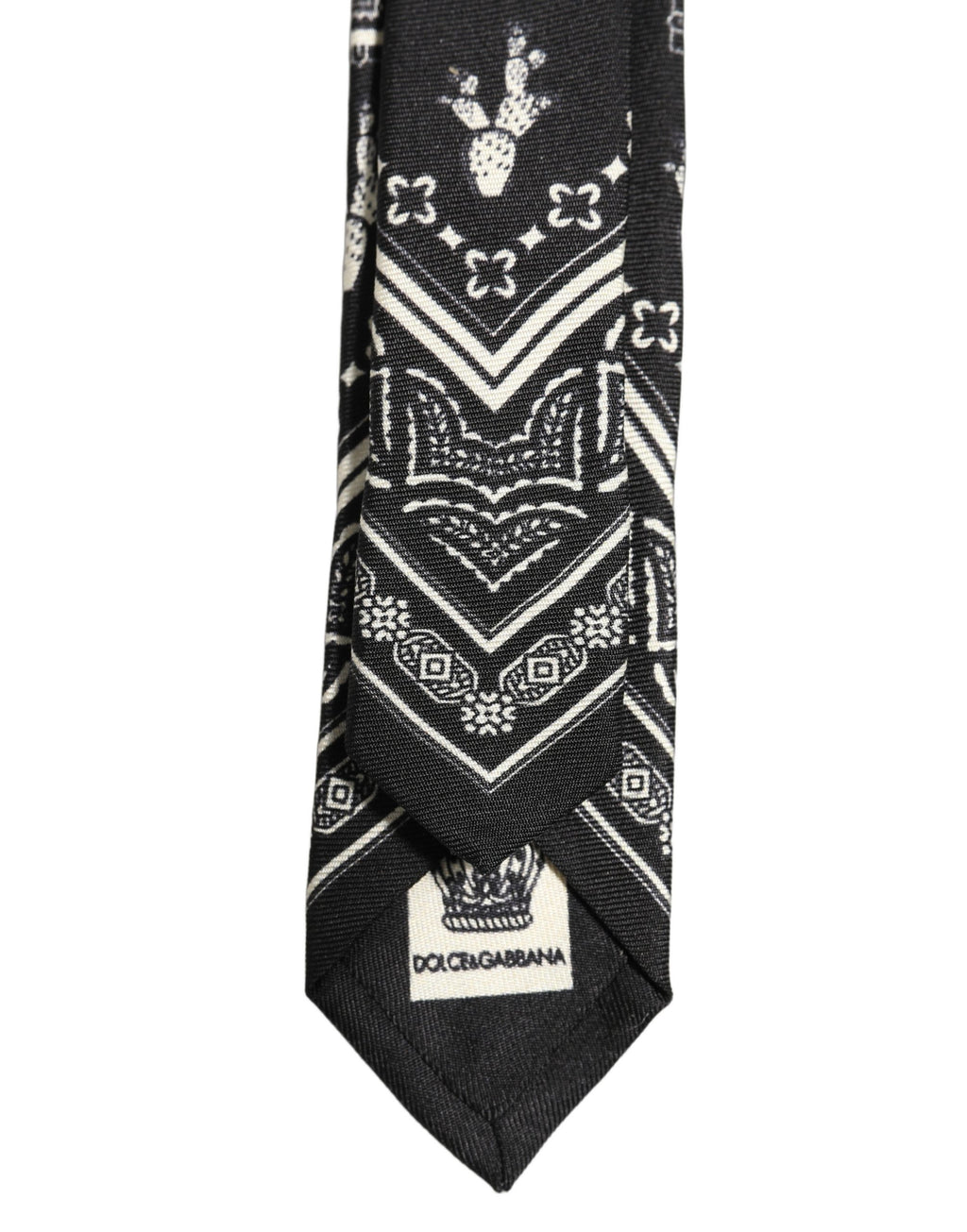 Dolce & Gabbana Schwarze gemusterte 100% Seidenkrawatte mit verstellbarem Halsband Accessoire Krawatte