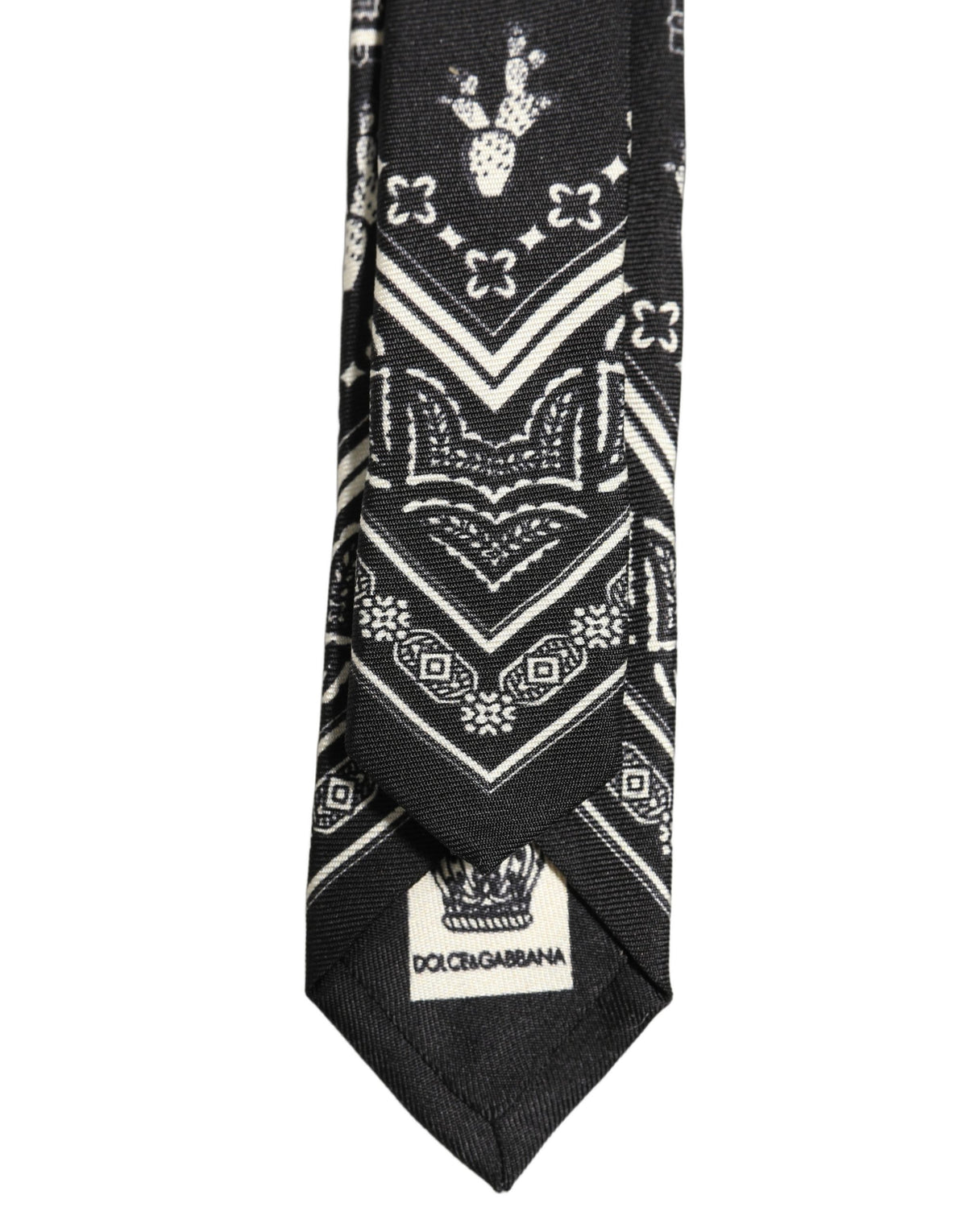 Dolce & Gabbana Schwarze gemusterte 100% Seidenkrawatte mit verstellbarem Halsband Accessoire Krawatte
