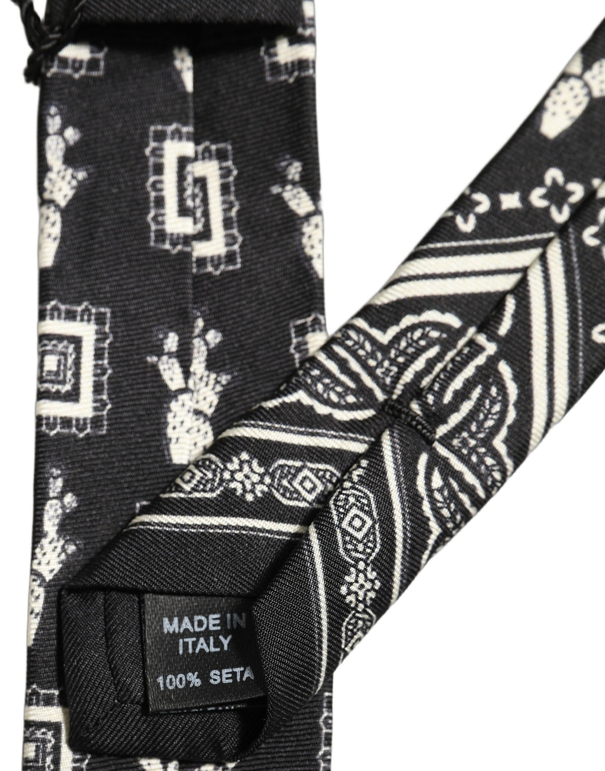 Dolce & Gabbana Schwarze gemusterte 100% Seidenkrawatte mit verstellbarem Halsband Accessoire Krawatte