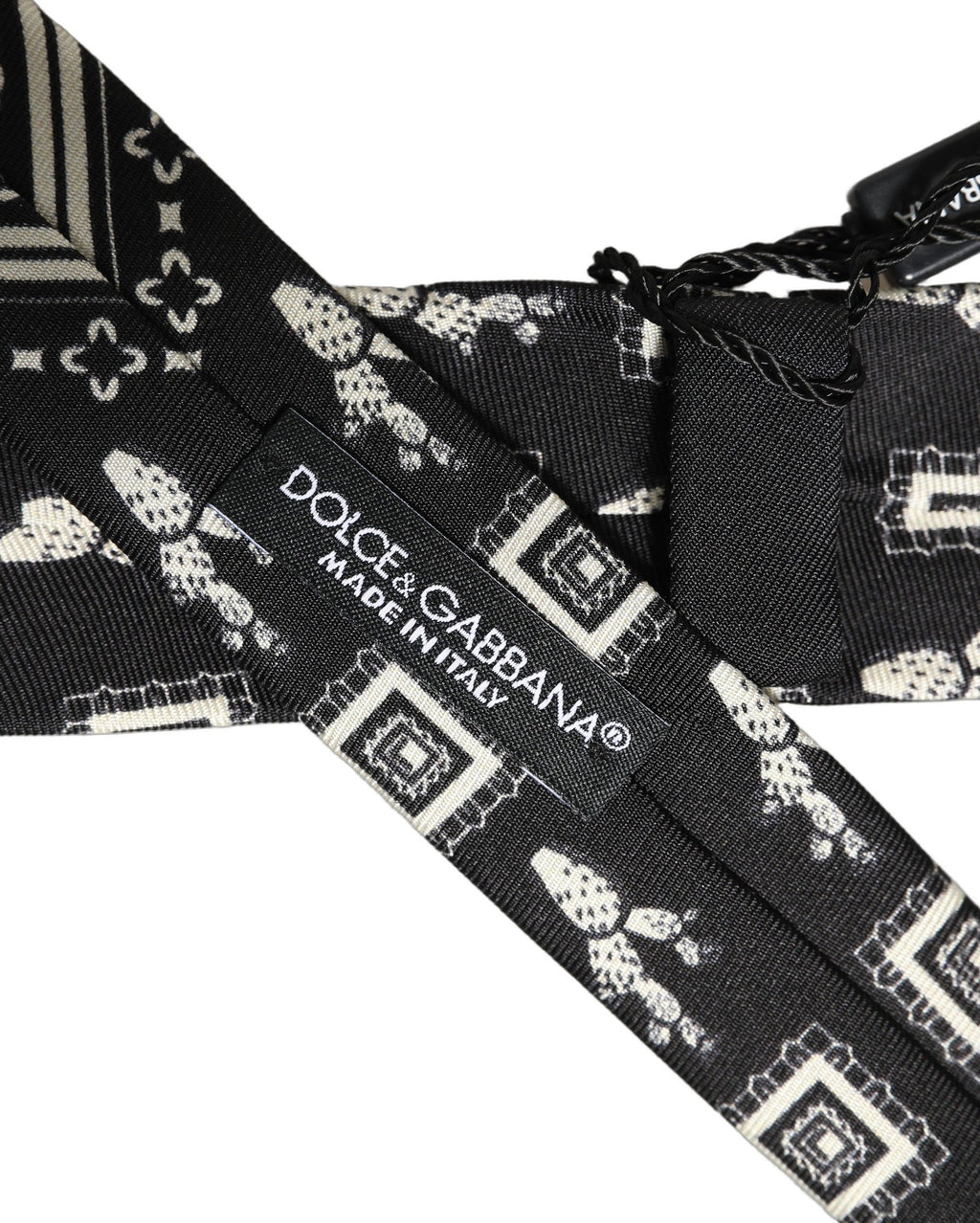 Dolce & Gabbana Schwarze gemusterte 100% Seidenkrawatte mit verstellbarem Halsband Accessoire Krawatte