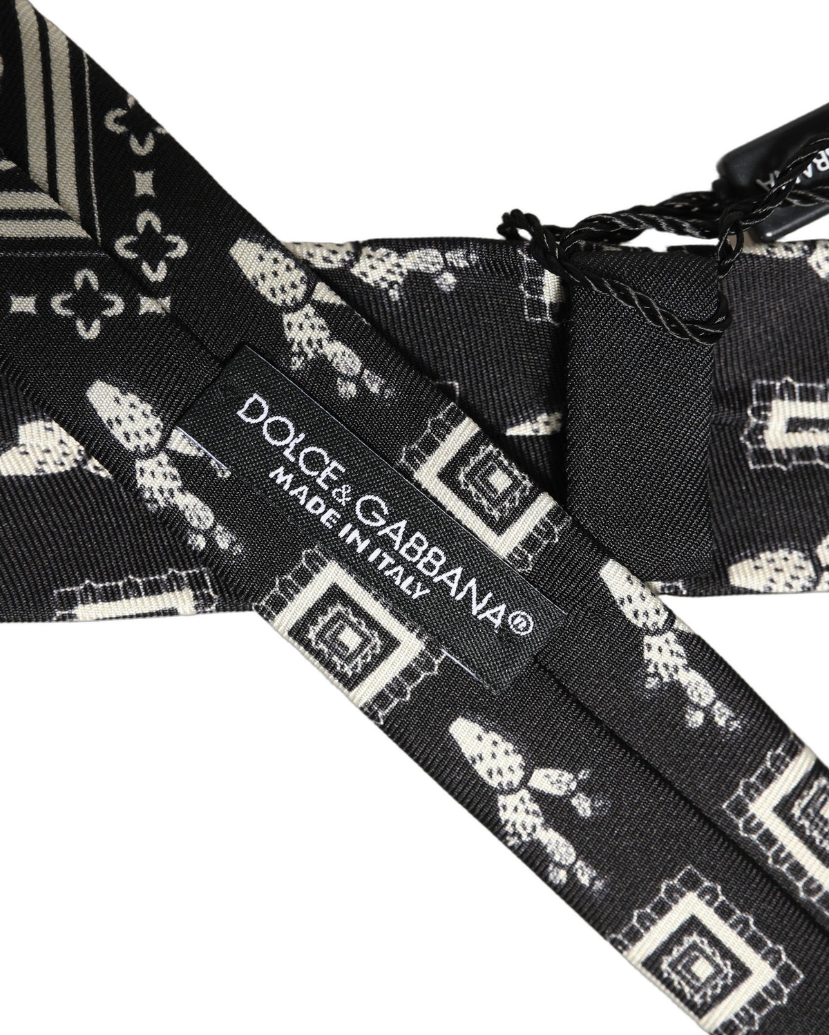 Dolce & Gabbana Schwarze gemusterte 100% Seidenkrawatte mit verstellbarem Halsband Accessoire Krawatte