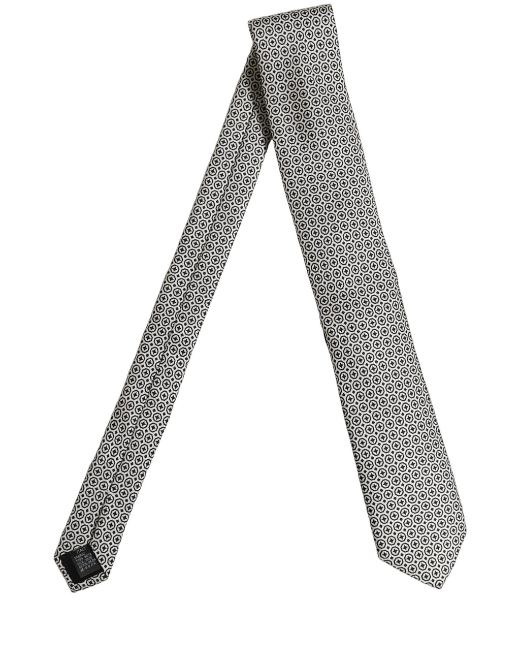 Dolce & Gabbana Black White Geometric Adjustable Necktie Accessory Tie