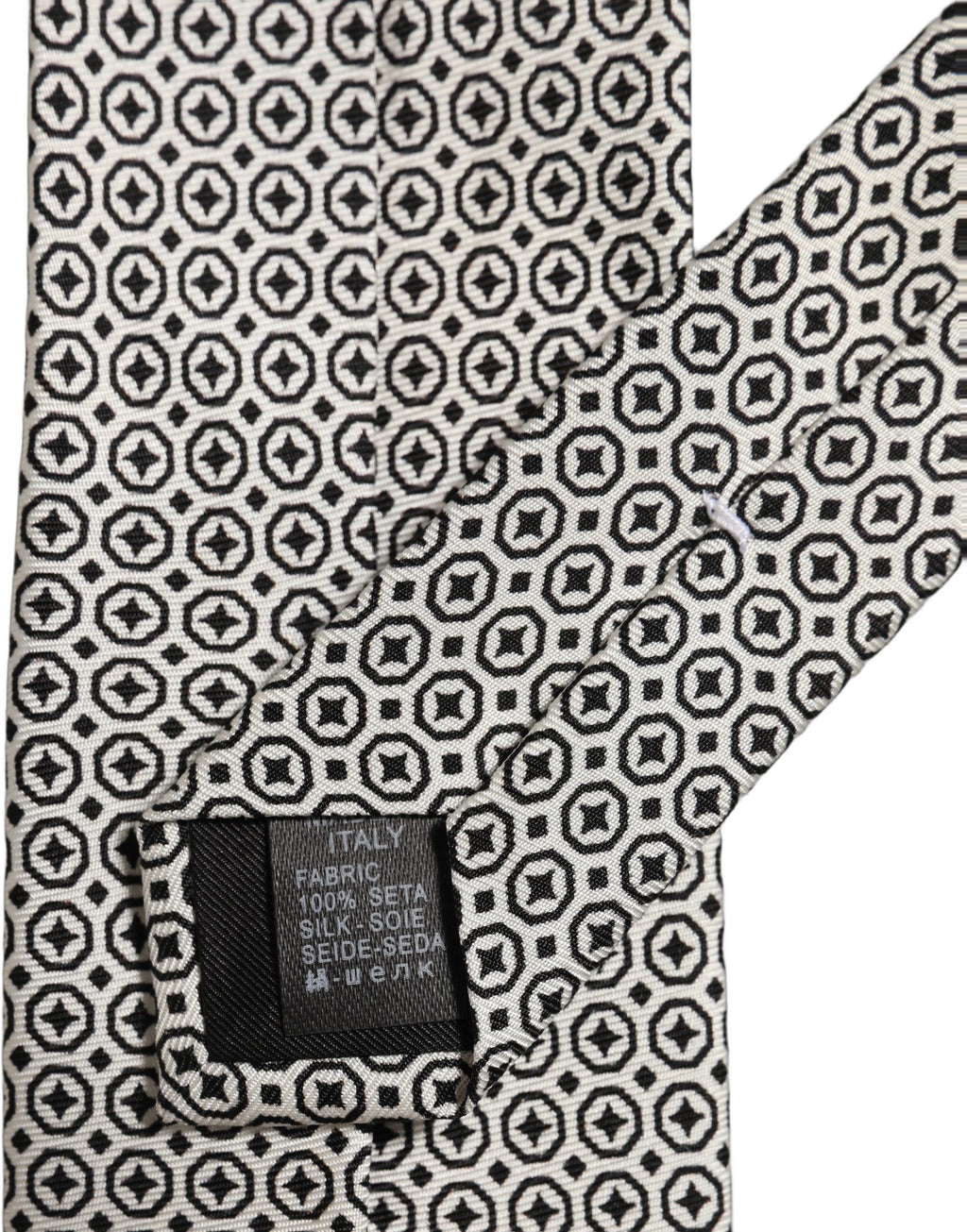 Dolce & Gabbana Black White Geometric Adjustable Necktie Accessory Tie