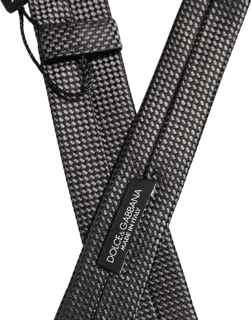 Dolce & Gabbana Dark Gray Textured Silk Adjustable Necktie Accessory Tie
