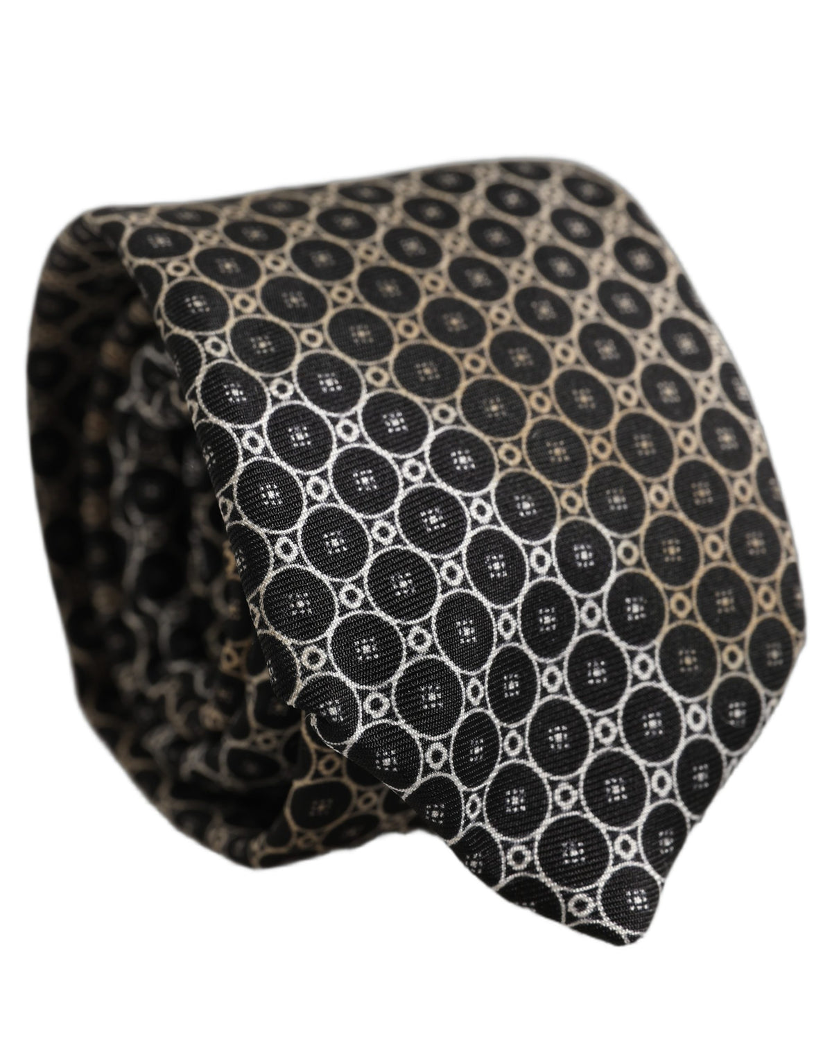 Dolce & Gabbana Schwarz Weiß Geometrisch Seide Verstellbar Krawatten-Accessoire Krawatte