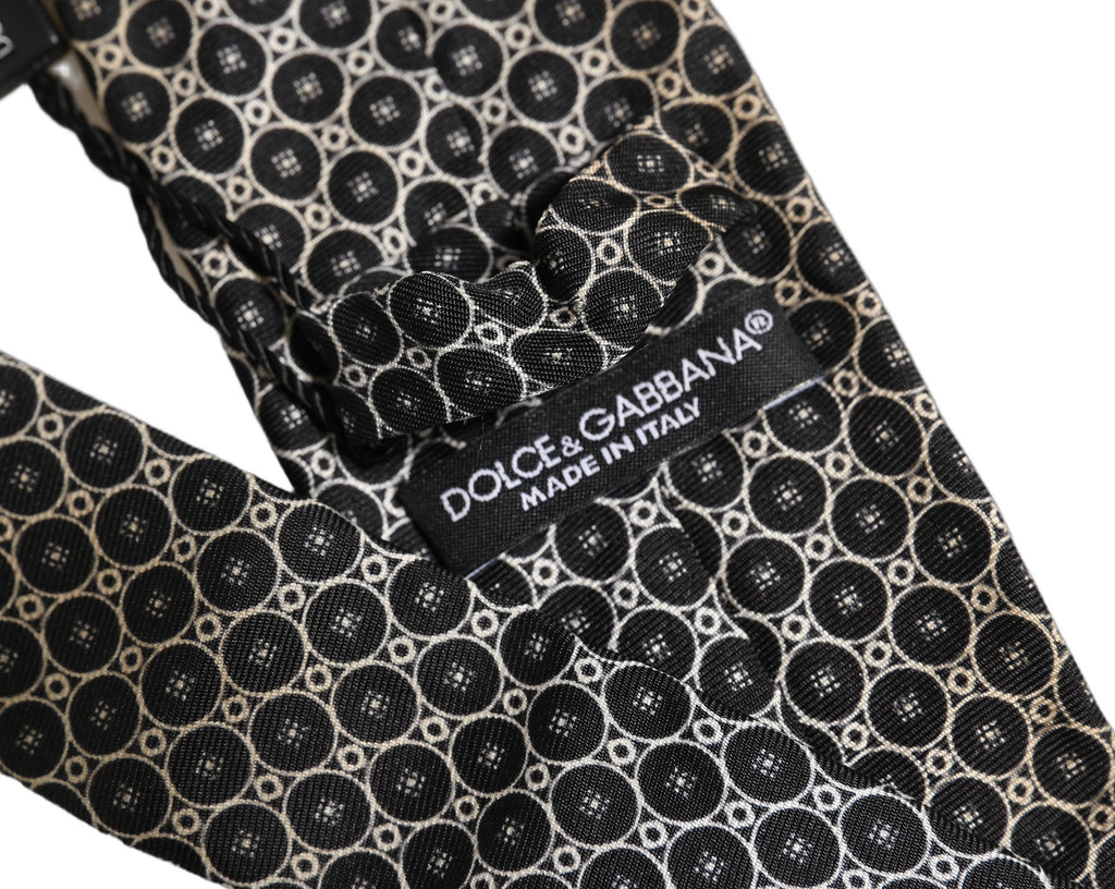 Dolce & Gabbana Schwarz Weiß Geometrisch Seide Verstellbar Krawatten-Accessoire Krawatte