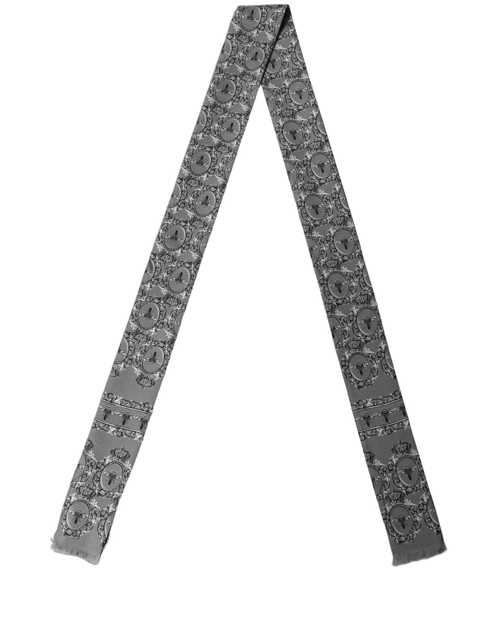 Dolce & Gabbana Men Gray Bee Silk Skinny Twilly Foulard Scarf