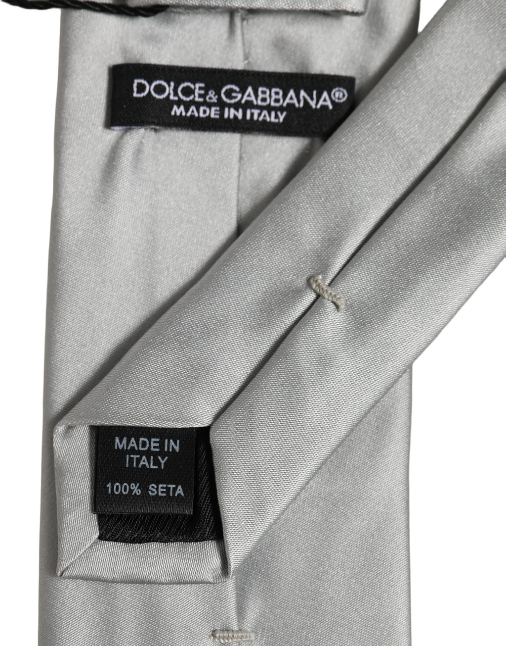 Dolce & Gabbana Graue Satin 100% Seide Verstellbare Herren Krawatte zum Binden
