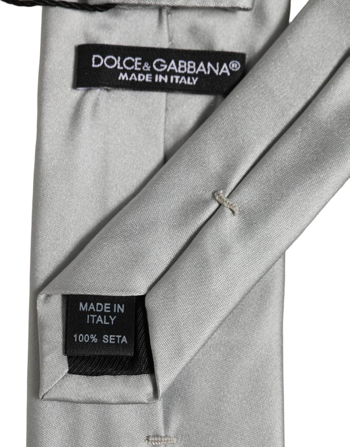 Dolce & Gabbana Graue Satin 100% Seide Verstellbare Herren Krawatte zum Binden