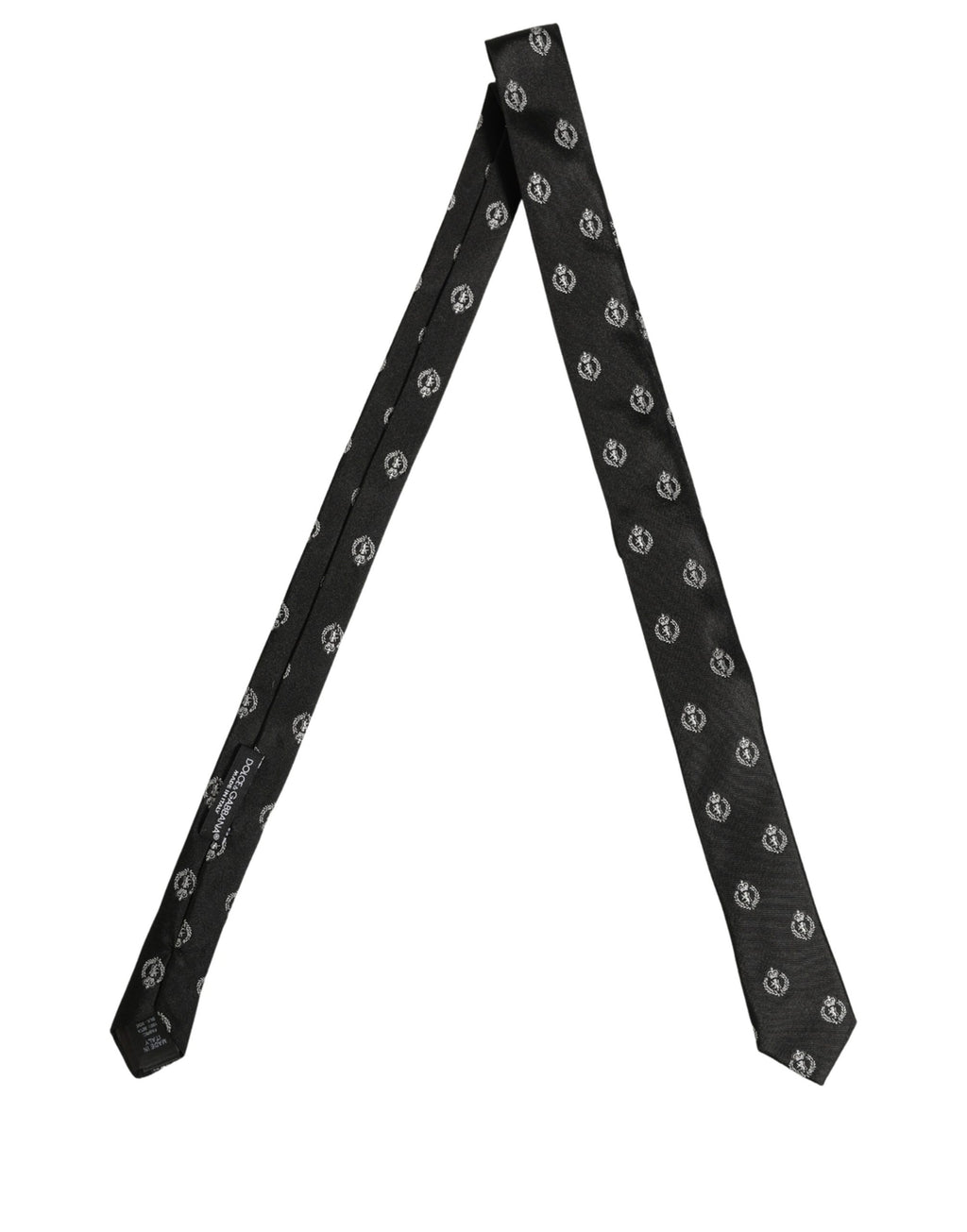 Dolce & Gabbana Black Crest Emblem Silk Adjustable Necktie Accessory Tie