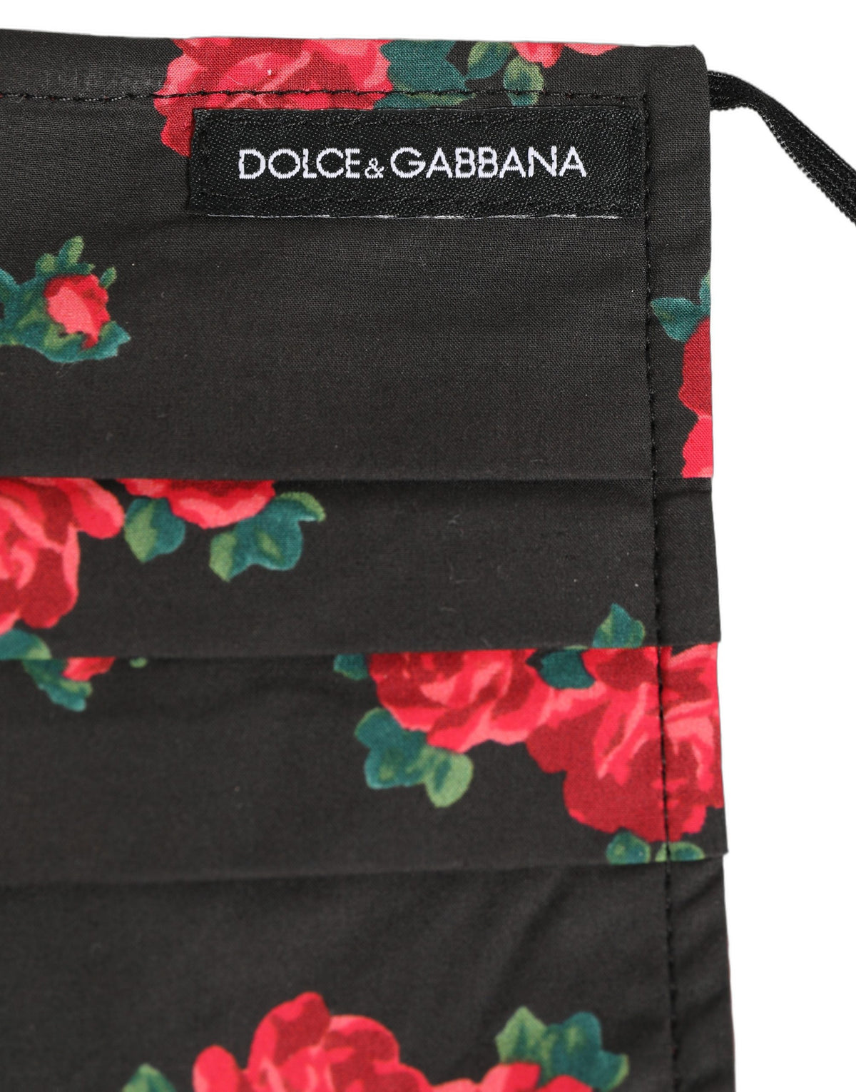 Dolce & Gabbana Schwarze Gesichtsmaske mit Blumenmuster, Falten und elastischen Ohrschlaufen