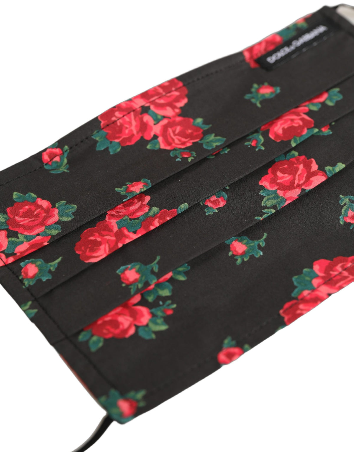 Dolce & Gabbana Schwarze Gesichtsmaske mit Blumenmuster, Falten und elastischen Ohrschlaufen