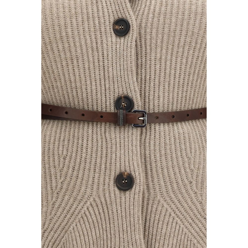 Brunello Cucinelli Beiger Strickcardigan aus Wolle