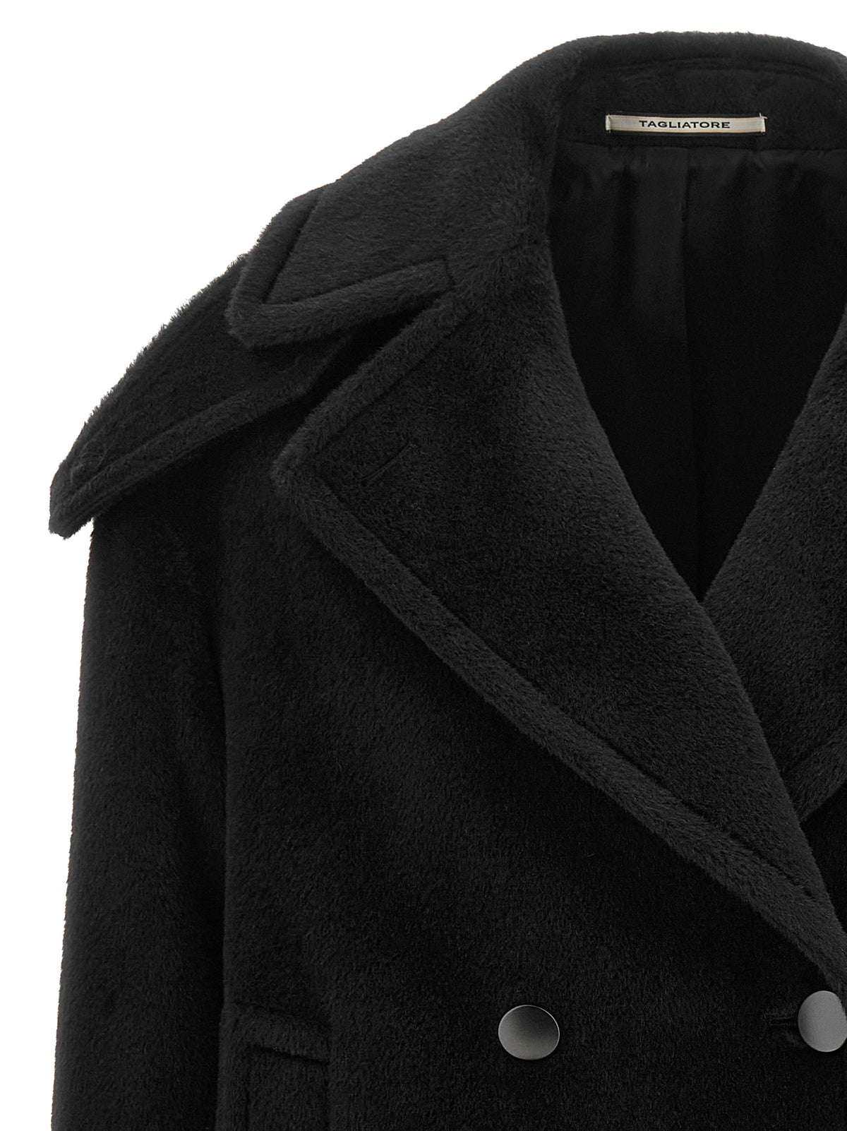 Tagliatore Black Alpaca Leather Coat
