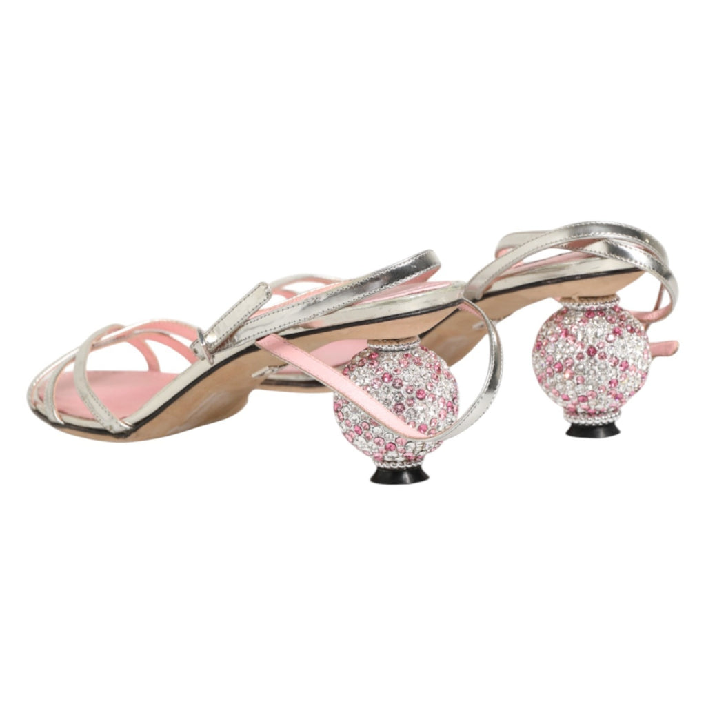 Dolce & Gabbana Rosa Verzierte Leder-Sandalen mit Kugelabsatz