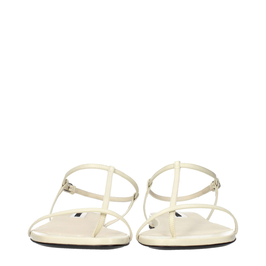 Jil Sander Beige Leather Flip-Flop Sandals