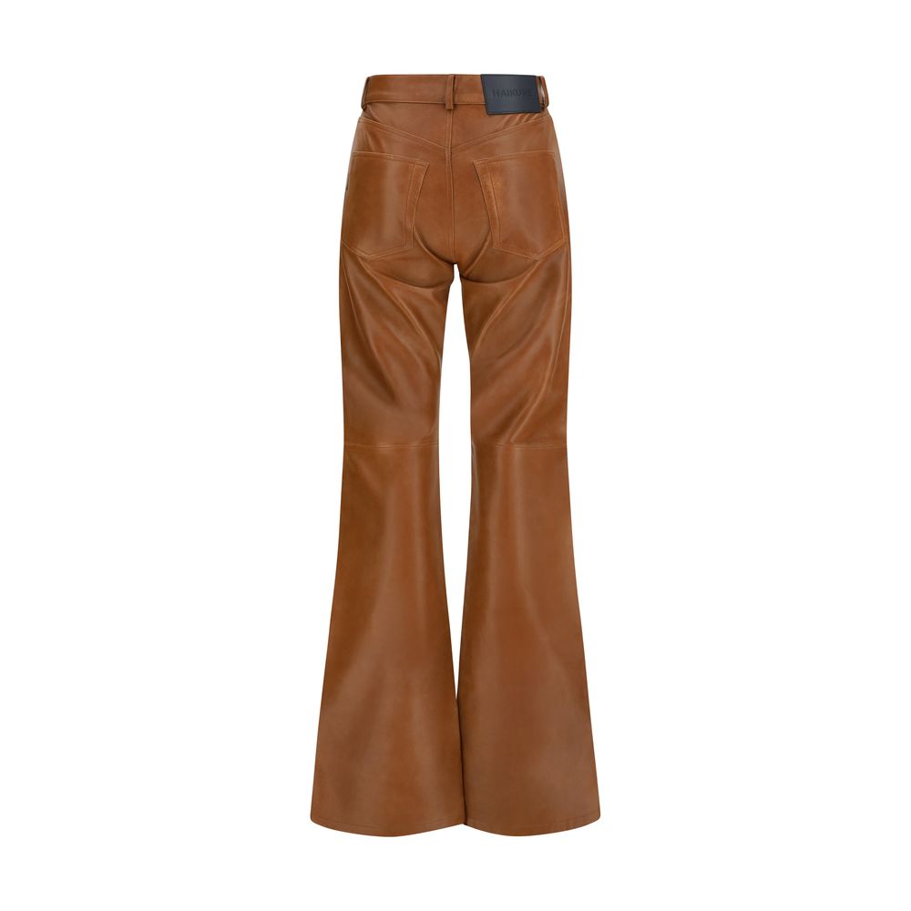 Haikure Brown Lambskin Flared Pants