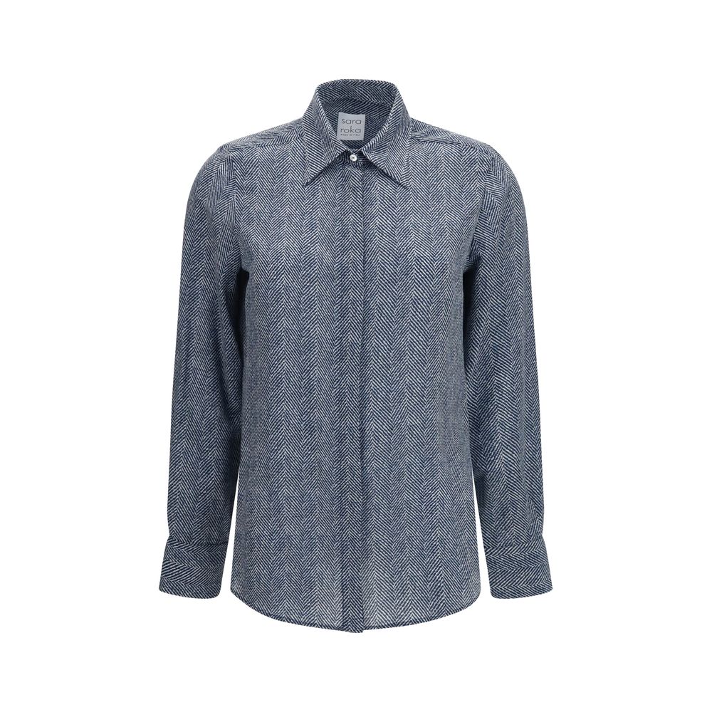 Sara Roka Blue Silk Pattern Shirt