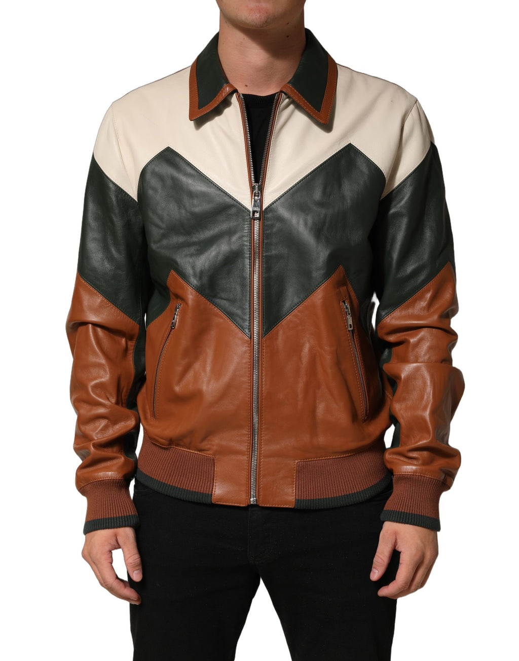 Dolce & Gabbana Multicolored Leather Full Zip Men Jacket