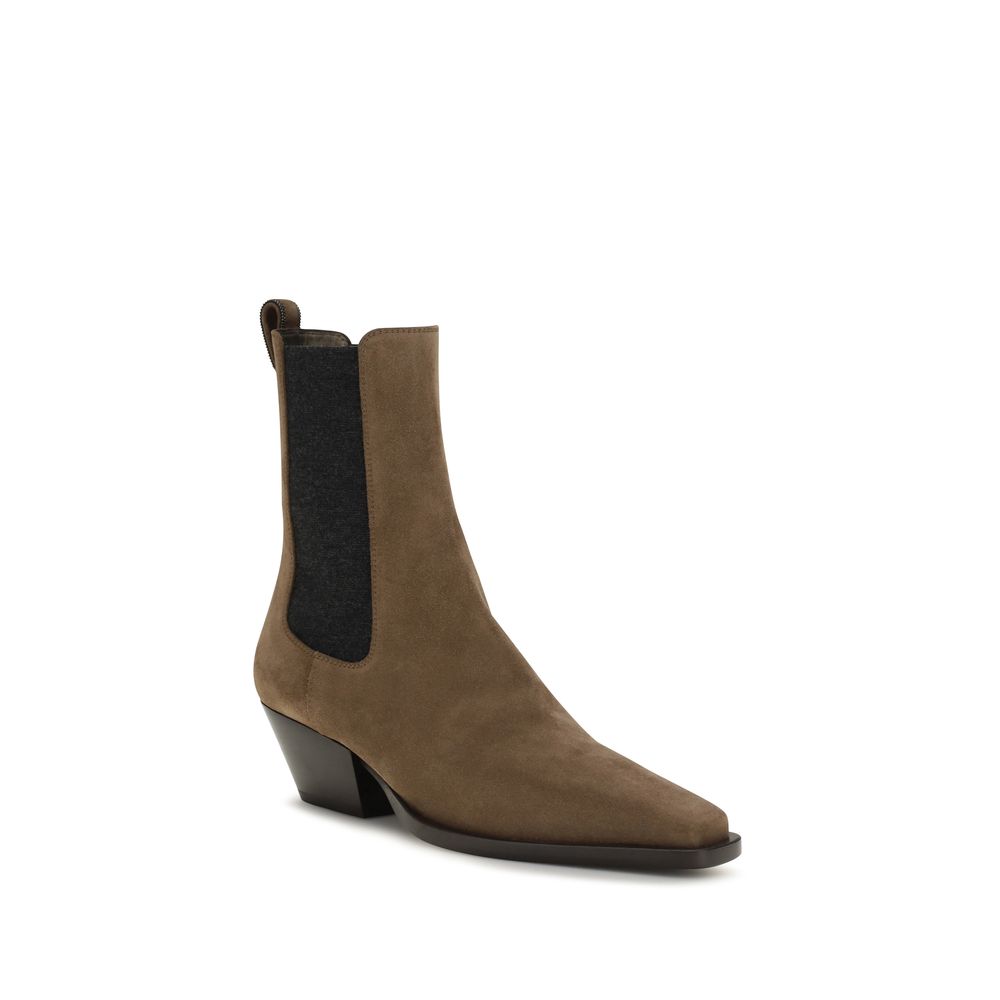 Brunello Cucinelli Brown Calf Leather Bos Taurus Ankle Boots