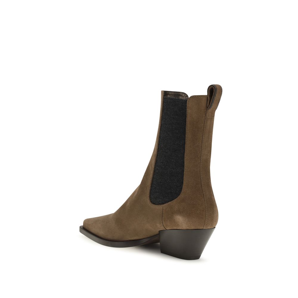 Brunello Cucinelli Brown Calf Leather Bos Taurus Ankle Boots